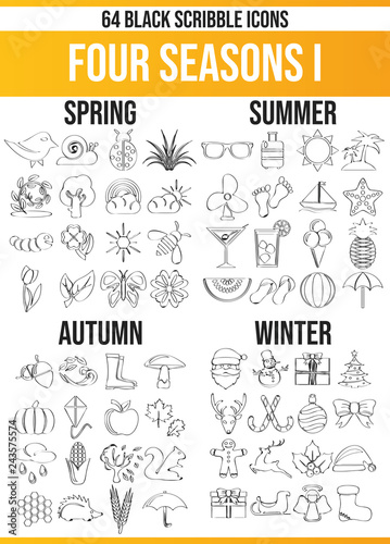 Scribble Black Icon Set Four Seasons I