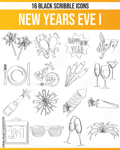 Scribble Black Icon Set New Years Eve I