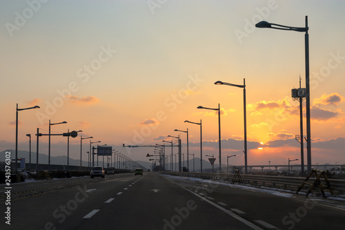 Sunset on the way to Incheon international airport © Bon