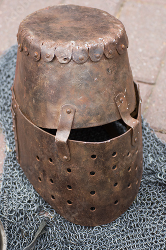 Iron helmet of the medieval knight