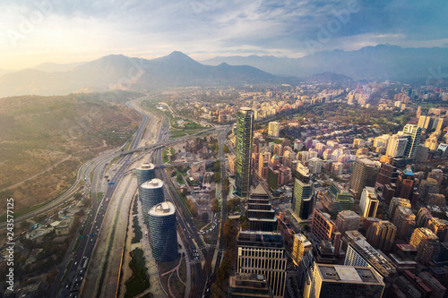 Aerial view of Santiago financial district also known as Sanhattan - Santiago, Chile photo