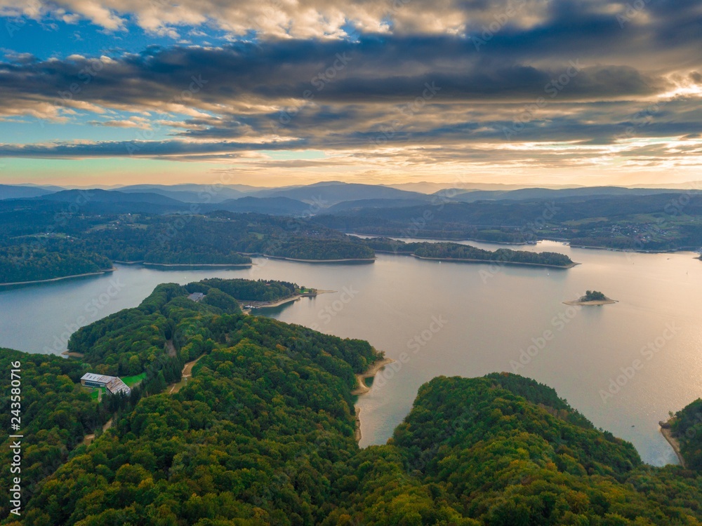 Solina lake in Bieszczady mountains in Poland at beautiful cloudy sunset Solina lake in Bieszczady mountains in Poland at beautiful cloudy sunset