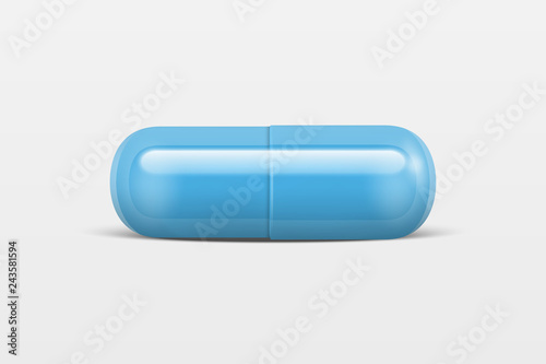 Vector 3d Realistic Blue Medical Pill Icon Closeup Isolated on White Background. Design template of Pills, Capsules for graphics, Mockup. Medical and Healthcare Concept. Front View