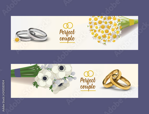 Wedding rings vector wed shop of engagement symbol golden silver jewellery fo...