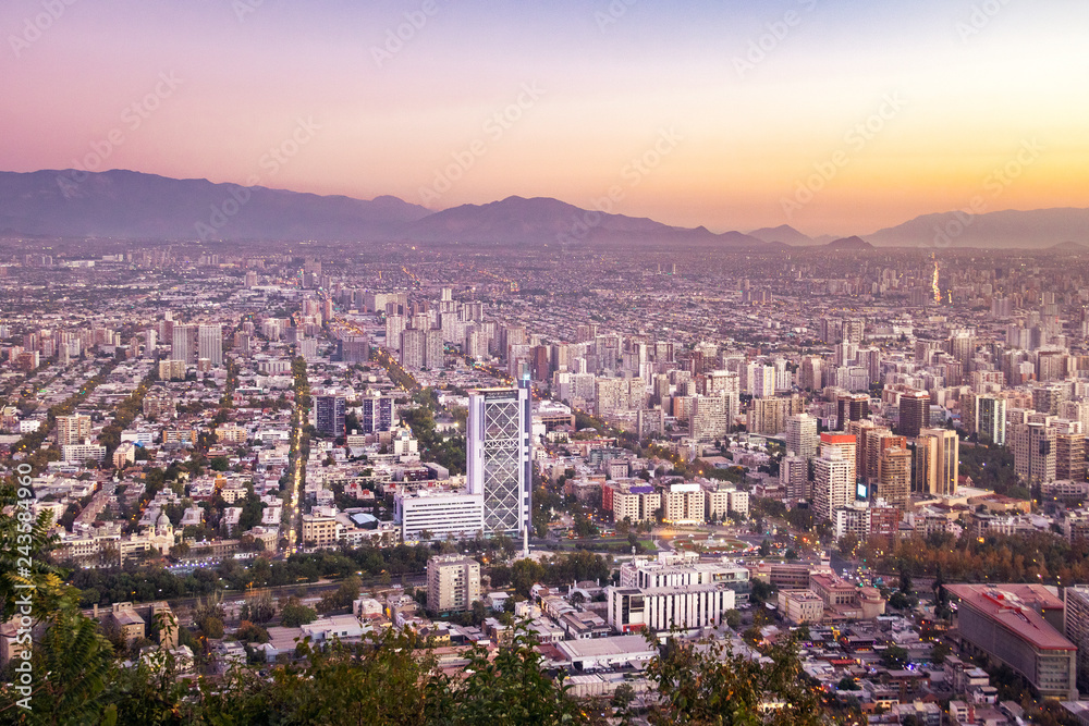 Aerial view of downtown Santiago at sunset - Santiago, Chile