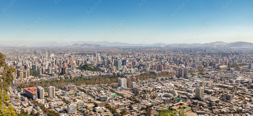 Panoramic aerial view of downtown Santiago - Santiago, Chile