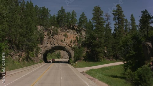 Keystone, South Dakota circa-2018.  Driving through tunnel in mountain outside of Keystone, South Dakota photo