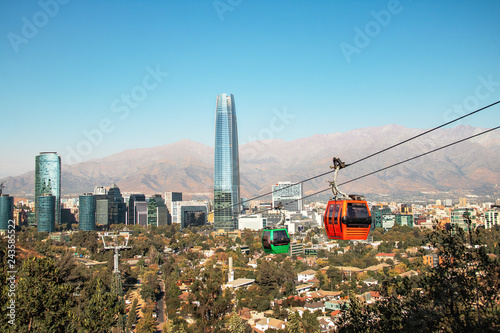 Santiago Metropolitan Park Cable Car and Santiago aerial skyline - Santiago, Chile photo
