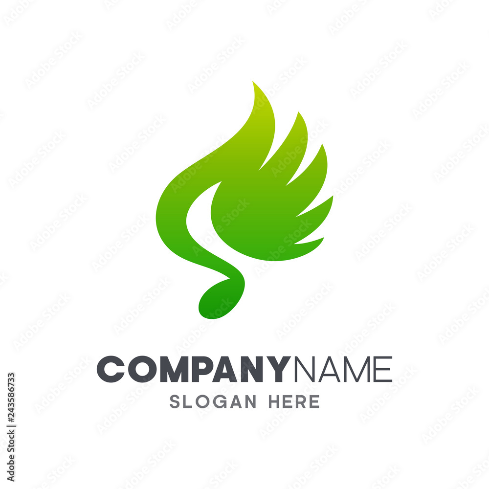 Obraz premium green music note with wing, creative logo design