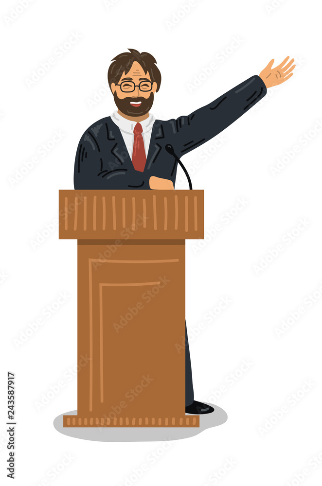 Lecture. Speaker talking at podium tribune Lecture. Speaker talking at podium tribune