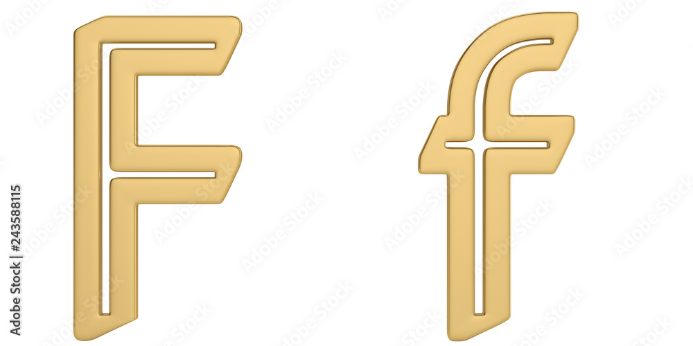 Gold metal f alphabet isolated on white background 3D illustration. Gold metal f alphabet isolated on white background 3D illustration.