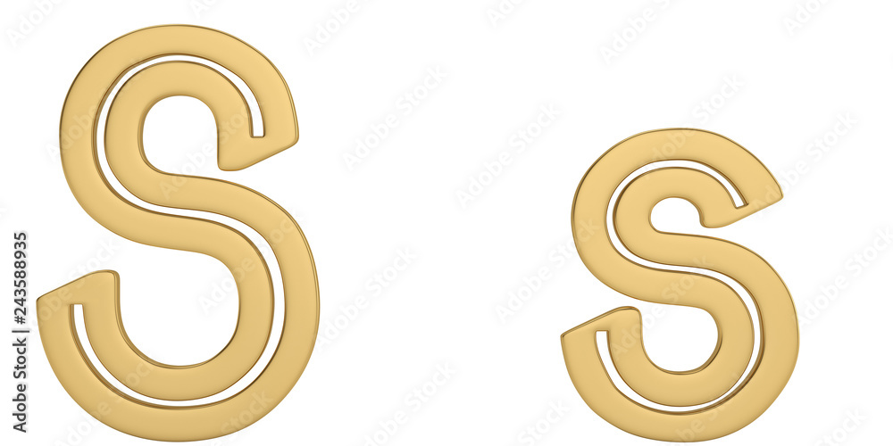 Gold metal s alphabet isolated on white background 3D illustration. Gold metal s alphabet isolated on white background 3D illustration.
