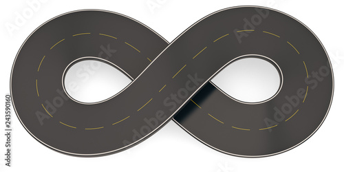 Unlimited symbol shape road isolated on white background. 3D illustration.