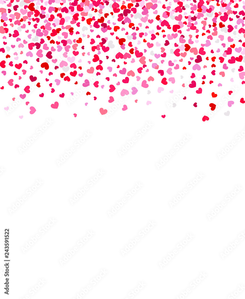 Happy Valentines Day background with falling hearts confetti for romantic designs.