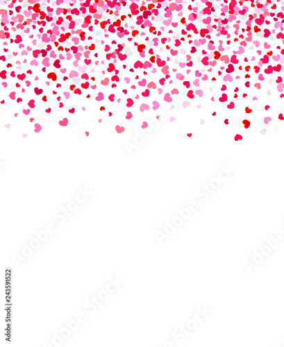 Happy Valentines Day background with falling hearts confetti for romantic designs.