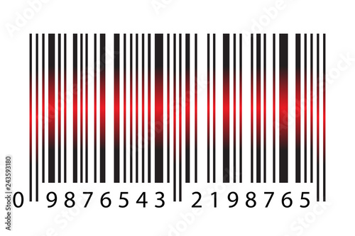 Modern Realistic Simple Barcode With Red Laser Light in Vector Illustration Isolated on White Background. Marketing, Internet Concept, Supermarket Buy, Mobile App Etc Logo barcode illustration.
