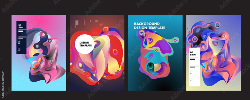 PrintSet of modern abstract vector poster background . Gradient geometric shapes of different colors in space design style. Template ready for use in web or print design