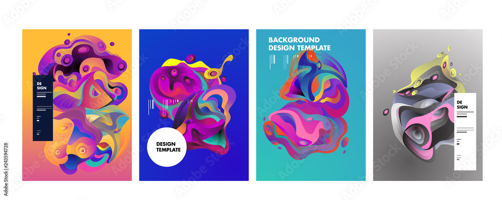 PrintSet of modern abstract vector poster background . Gradient geometric shapes of different colors in space design style. Template ready for use in web or print design