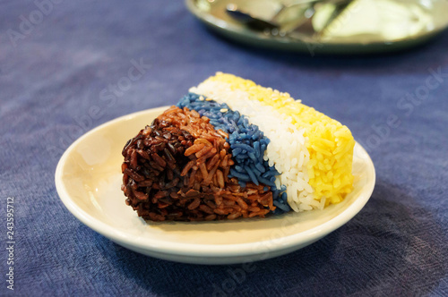 colorful steam rice berry on plate