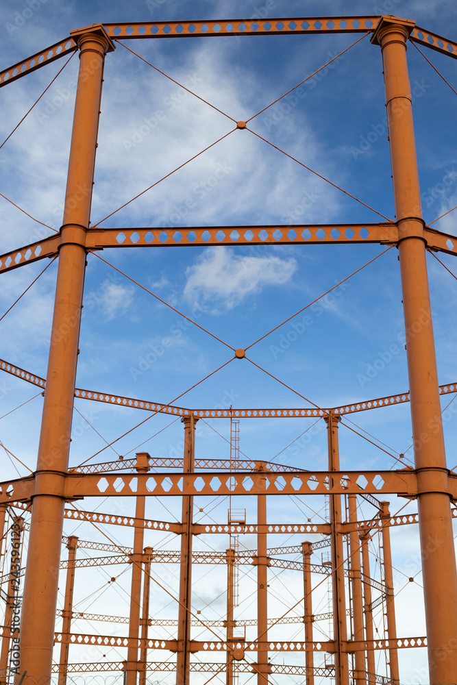 Fototapeta premium The empty natural gas tank towers in Bolton, England.