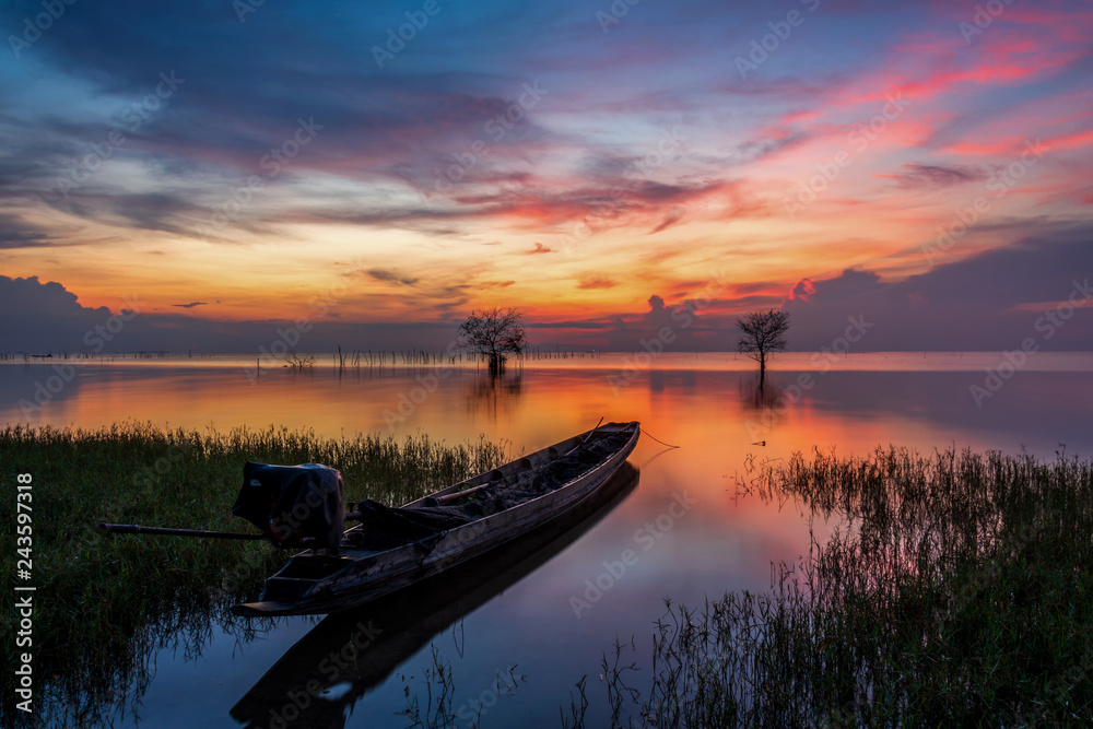 Fisherman boat and beautiful morning twilight. Fisherman boat and beautiful morning twilight.