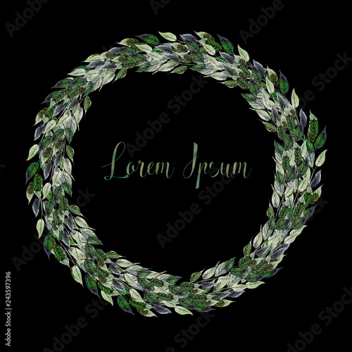 Beautiful watercolor card with green leaves.
