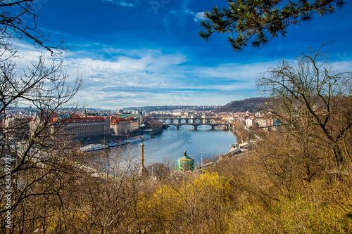 Prague city seen from the Letna hill in a beautiful early spring day