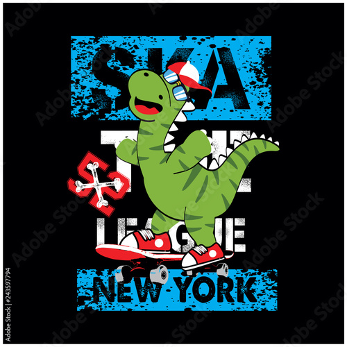 cool cartoon monster dinosaur skate boarding, vector, illustration