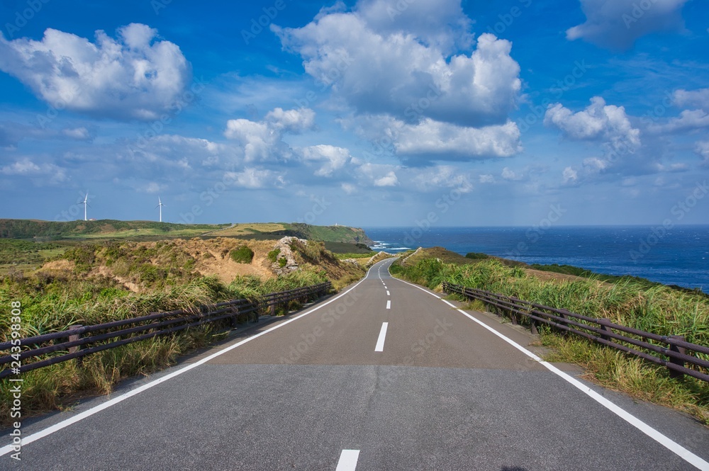 Road beside the ocean in Yonaguni island, Okinawa, Japan