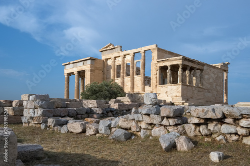 Ruins of the Temple of Erechtheion at the Acropolis hill in Athens, Greece
