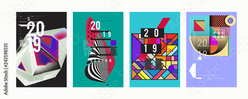 2019 New Poster Design Template. Trendy Vector Typography and Colorful Illustration Collage for Cover and Page Layout Design Template in eps10