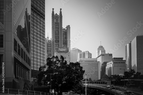 Black and White tone image of Modern Office Buildings in Hong Kong