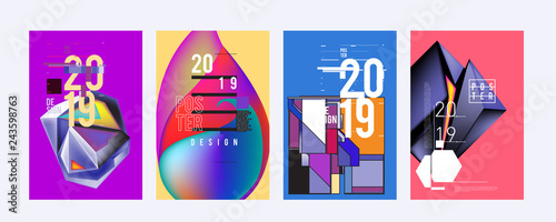 2019 New Poster Design Template. Trendy Vector Typography and Colorful Illustration Collage for Cover and Page Layout Design Template in eps10