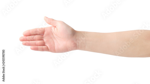 Hands extended to the side on white background. Clipping path. photo