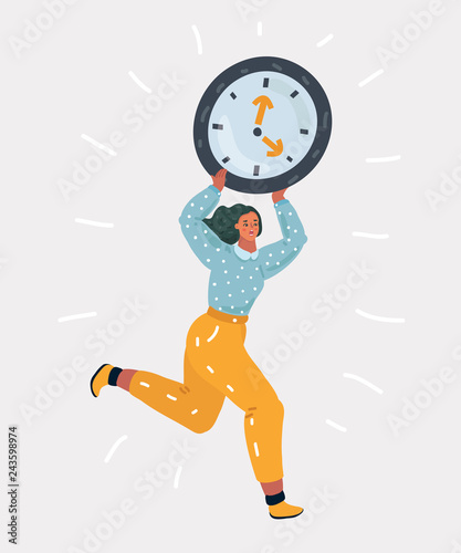 Worried bride woman with big clock.