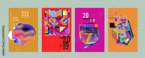 2019 New Poster Design Template. Trendy Vector Typography and Colorful Illustration Collage for Cover and Page Layout Design Template in eps10