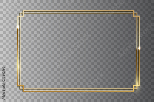 Golden shiny retro frame isolated on transparent background. Vector vintage design element.