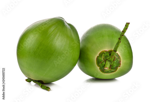 Green coconut fruit isolated on white background