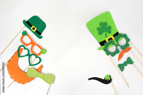 Festive masks for a St. Patrick's Day on a white background. photo