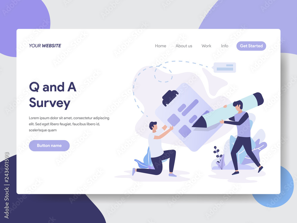 Landing page template of Question and Answer Survey Illustration Concept. Modern flat design concept of web page design for website and mobile website.Vector illustration