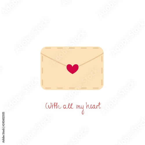 Vector flat love envelope, letter with hearts