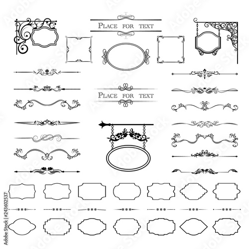 Calligraphic design elements. Dividers, frames of different shapes. Vector