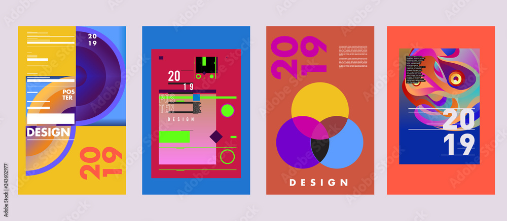 2019 New Poster Design Template. Trendy Vector Typography and Colorful Illustration Collage for Cover and Page Layout Design Template in eps10