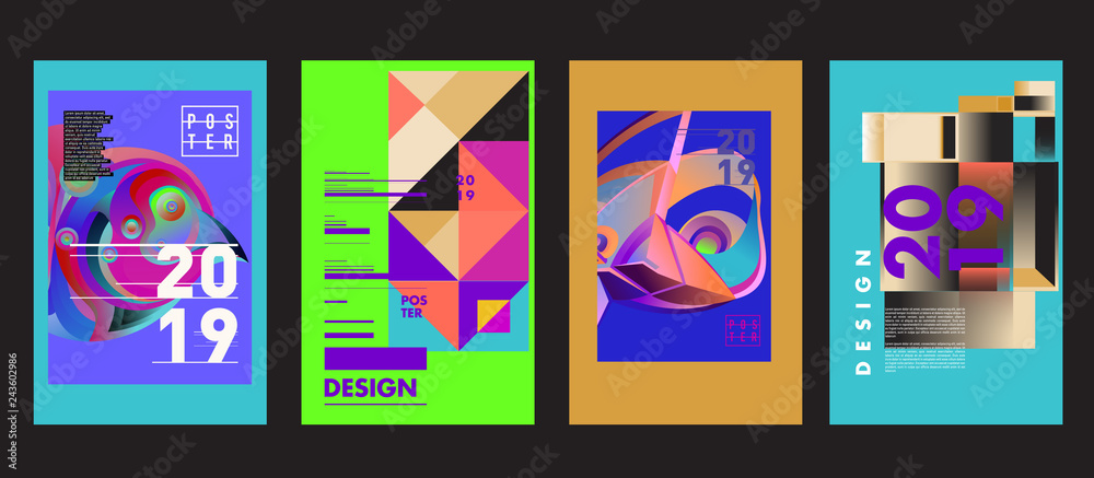 2019 New Poster Design Template. Trendy Vector Typography and Colorful Illustration Collage for Cover and Page Layout Design Template in eps10