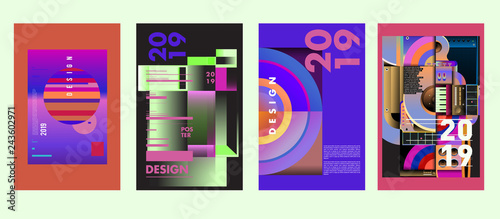 2019 New Poster Design Template. Trendy Vector Typography and Colorful Illustration Collage for Cover and Page Layout Design Template in eps10