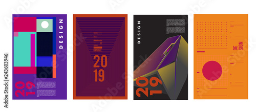 2019 New Poster Design Template. Trendy Vector Typography and Colorful Illustration Collage for Cover and Page Layout Design Template in eps10