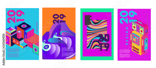 2019 New Poster Design Template. Trendy Vector Typography and Colorful Illustration Collage for Cover and Page Layout Design Template in eps10