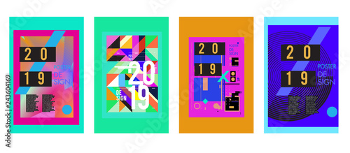 Fototapeta Naklejka Na Ścianę i Meble -  2019 New Poster Design Template. Trendy Vector Typography and Colorful Illustration Collage for Cover and Page Layout Design Template in eps10
