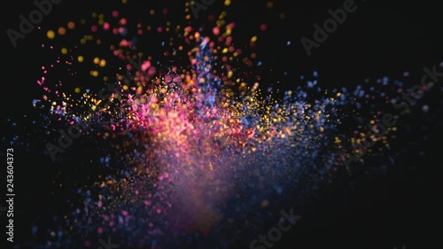 Colorful powder exploding on black background in super slow motion, shot with Phantom Flex 4K