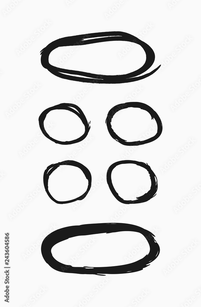 Set of round thin frames drawn by hand. Collection of grunge borders. Sketch, paint, watercolor. Set of round thin frames drawn by hand. Collection of grunge borders. Sketch, paint, watercolor.
